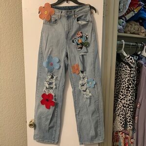 wild fable handmade flower blue denim jeans size 00